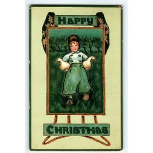 Christmas Postcard Dutch Boy Goose Wood Shoes Muff Ivy M. James 522 Tuck 1911